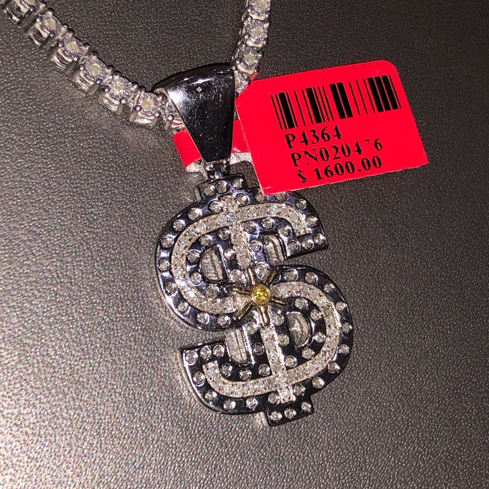 Real diamond dollar bill vault mens pendant charm  huge sale best gift not CZ ! - Picture 6 of 6